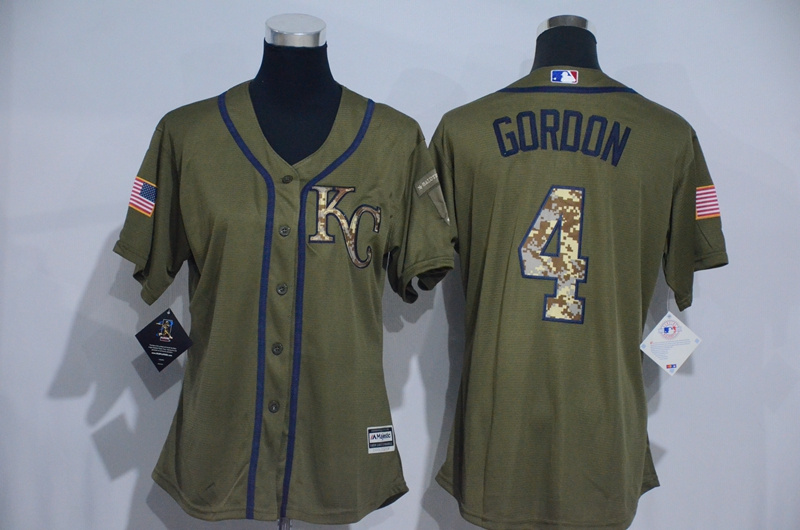 Womens 2017 MLB Kansas City Royals #4 Gordon Green Salute to Service Stitched Baseball Jersey